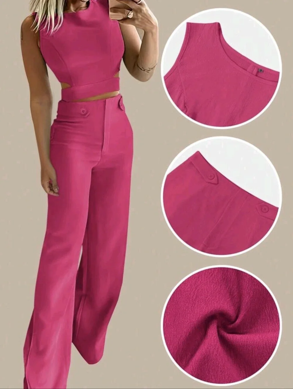 Hot Pink 2 Piece Set Crop Top Pants Medium